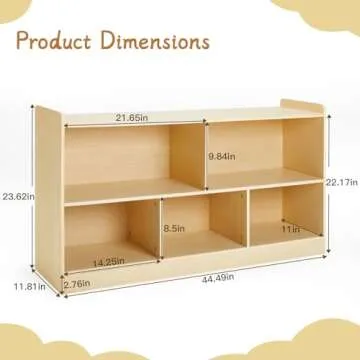 PTINFLUCE Montessori Shelf, Wooden Toy Storage Organizer for Books Toys, 2 Shelf Bookcase, 5-Section Storage Cabinet, Toddler Book Shelf for Kids Rooms, Playroom, Nursery, Kindergarten (Natural)