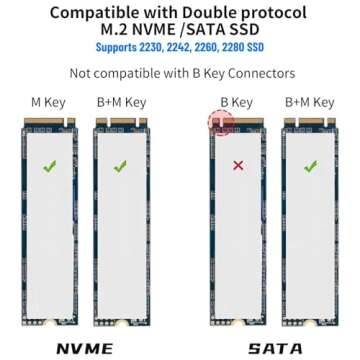 SSK Aluminum M.2 to USB NVMe SATA SSD Enclosure Reader, Tool-Free USB 3.2 Gen 2 10Gbps NVMe PCI-E 6G...
