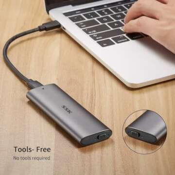 SSK Aluminum M.2 to USB NVMe SATA SSD Enclosure Reader, Tool-Free USB 3.2 Gen 2 10Gbps NVMe PCI-E 6Gbps SATA M-Key / B+M Key Solid State Drive External Adapter With UASP Trim, for SSDs 2242 2260 2280