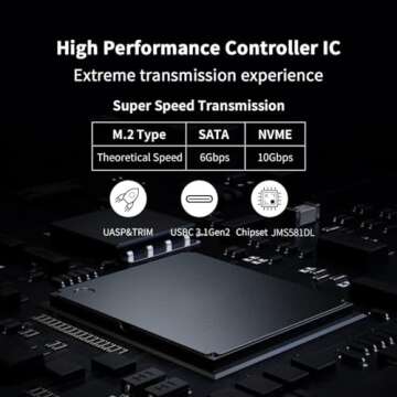 SSK Aluminum M.2 to USB NVMe SATA SSD Enclosure Reader, Tool-Free USB 3.2 Gen 2 10Gbps NVMe PCI-E 6Gbps SATA M-Key / B+M Key Solid State Drive External Adapter With UASP Trim, for SSDs 2242 2260 2280