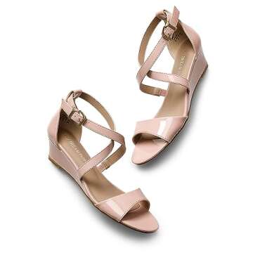Stylish DREAM PAIRS Women's Jones Wedge Sandals in Nude
