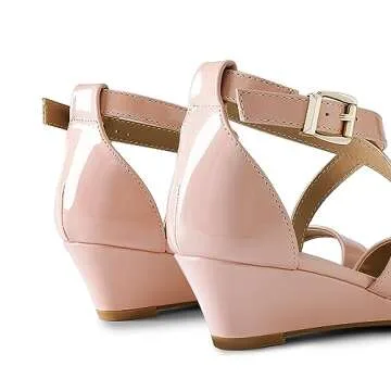 Stylish DREAM PAIRS Women's Jones Wedge Sandals in Nude