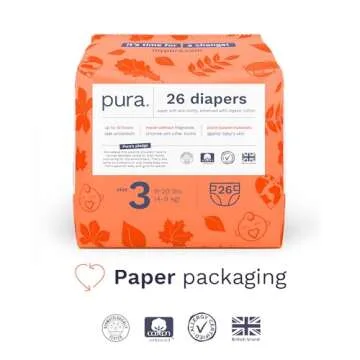 Pura Hypoallergenic Diapers, Size 3 (9-20 lbs) Monthly Pack, Overnight, up to 12 Hours Leak Protecti...