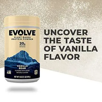 Evolve Plant Based Protein Powder, Vanilla Bean, 20g Vegan Protein, Dairy Free, No Artificial Flavors, Non-GMO, 3g Fiber, 1.59oz Packets (5 Pack) (Packaging May Vary)