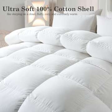 ELNIDO QUEEN® Feather Comforter Queen Size, Filled with Feather and Downfiber, All Season White Lux...