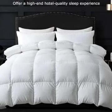 ELNIDO QUEEN® Feather Comforter Queen Size, Filled with Feather and Downfiber, All Season White Luxury Hotel Fluffy Bed Comforter, Ultra Soft 100% Cotton Duvet Insert, 90x90 Inch
