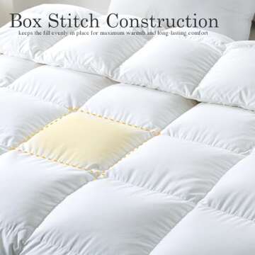 ELNIDO QUEEN® Feather Comforter Queen Size, Filled with Feather and Downfiber, All Season White Luxury Hotel Fluffy Bed Comforter, Ultra Soft 100% Cotton Duvet Insert, 90x90 Inch