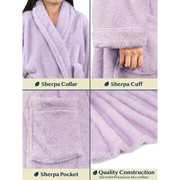 PAVILIA Premium Womens Plush Soft Robe Fluffy, Warm, Fleece Sherpa Shaggy Bathrobe (2XL/3XL, Lavender)