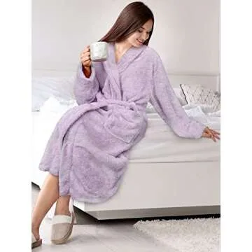 PAVILIA Premium Womens Plush Soft Robe Fluffy, Warm, Fleece Sherpa Shaggy Bathrobe (2XL/3XL, Lavender)