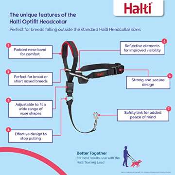 HALTI Optifit Headcollar - To Stop Your Dog Pulling on the Leash. Adjustable, Reflective and Lightwe...