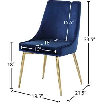 Meridian Furniture Karina Collection Modern | Contemporary Velvet Upholstered Dining Chair with Sturdy Metal Legs, Set of 2, 19.5" W x 21.5" D x 33.5" H, Navy