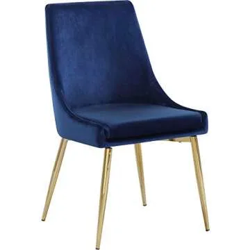 Meridian Furniture Karina Collection Modern | Contemporary Velvet Upholstered Dining Chair with Sturdy Metal Legs, Set of 2, 19.5" W x 21.5" D x 33.5" H, Navy