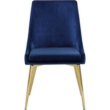 Meridian Furniture Karina Collection Modern | Contemporary Velvet Upholstered Dining Chair with Sturdy Metal Legs, Set of 2, 19.5" W x 21.5" D x 33.5" H, Navy