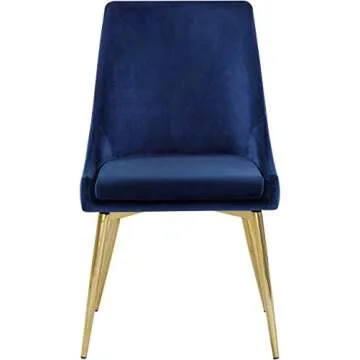 Meridian Furniture Karina Collection Modern | Contemporary Velvet Upholstered Dining Chair with Sturdy Metal Legs, Set of 2, 19.5" W x 21.5" D x 33.5" H, Navy