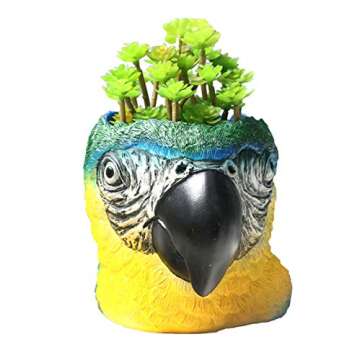Youfui Funny Planter Head Planter with Drainage Hole Resin Plant Pot Pencil Holder Desk Storage(Parrot)