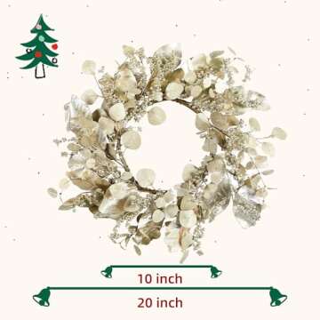 YNYLCHMX 20 Inch Winter Wreath for Front Door, Winter Wreaths with Gold Eucalyptus Leaves and Berrie...