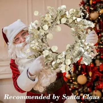 YNYLCHMX 20 Inch Winter Wreath for Front Door, Winter Wreaths with Gold Eucalyptus Leaves and Berries, Artificial Door Xmas Wreaths for Windows Walls Farmhouse Holiday Party Decoration