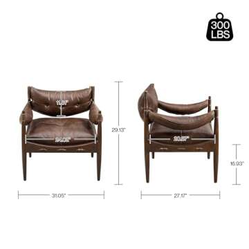 Art Leon Genuine Leather Accent Chair - Mid Century Modern Arm Chair with Ash Wood Frame, Upholstere...