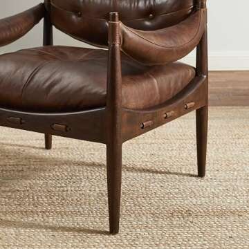 Art Leon Genuine Leather Accent Chair - Mid Century Modern Arm Chair with Ash Wood Frame, Upholstered Lounge Armchair Reading Chair for Living Room Bedroom, Cognac