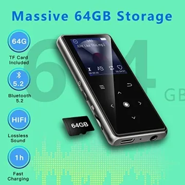 Aimoonsa 64GB MP3 Player with Bluetooth 5.2 and More