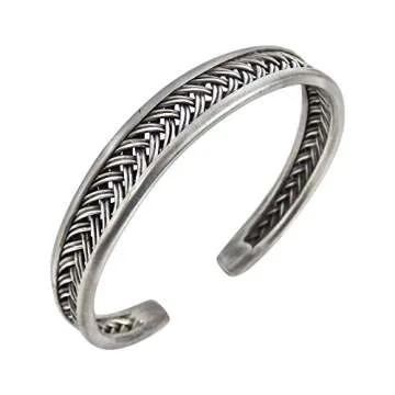 AeraVida Chic Braided Thai Karen Fine Silver Cuff Bracelet for Men Women