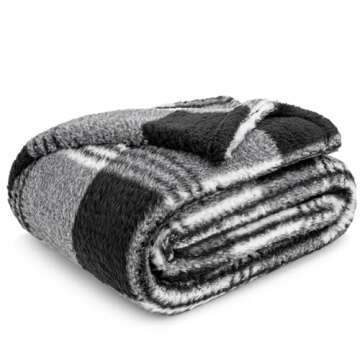 PAVILIA Sherpa Throw Blanket for Couch Sofa, White Black Fluffy Warm Plush Blanket for Bed, Cozy Sup...