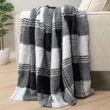 PAVILIA Sherpa Throw Blanket for Couch Sofa, White Black Fluffy Warm Plush Blanket for Bed, Cozy Super Soft Lightweight Throw, Fuzzy Decorative Blanket, All Season Home, 50x60