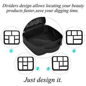 ibeacos Travel Makeup Bag Large Cute Cosmetic Bag for Women Leather Makeup Case Professional Cosmetic Train Case Organizer with Adjustable Dividers for Cosmetics Make Up Tools Toiletry Jewelry,Black