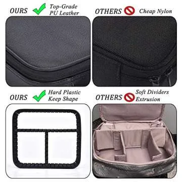 ibeacos Travel Makeup Bag Large Cute Cosmetic Bag for Women Leather Makeup Case Professional Cosmetic Train Case Organizer with Adjustable Dividers for Cosmetics Make Up Tools Toiletry Jewelry,Black