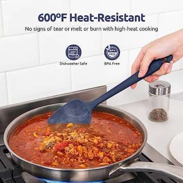 Heat Resistant Silicone Spatula Set: U-Taste 600ºF High Temp Seamless Food Grade Food Grade Flexible Rubber Silicon Kitchen Cooking Mixing Baking Scraper for Nonstick Cookware Set of 4 (Midnight Blue)