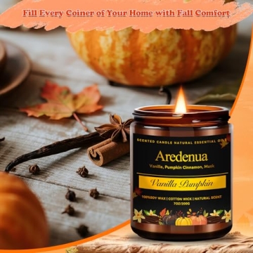 Fall Candles | Vanilla Pumpkin Scented Candle - Scented Candles for Autumn, 7oz Autumn Soy Candle wi...