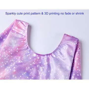 Domusgo Little Girls Gymnastics Leotards Size 4-5 Years Old Purple Starry Long Sleeve Fitted Outfits Dancewear Tank for Child Birthday Party
