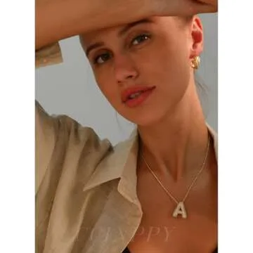 Trendy 14k Gold Plated Bubble Letter Initial Necklace