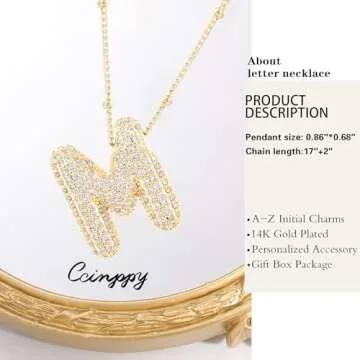 Trendy 14k Gold Plated Bubble Letter Initial Necklace