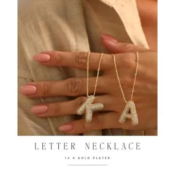Trendy 14k Gold Plated Bubble Letter Initial Necklace