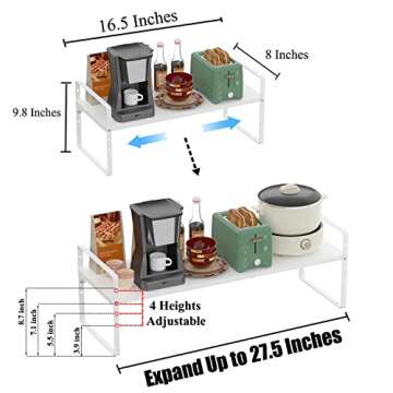 GEDLIRE Expandable Kitchen Cabinet Shelf Organizers 2 Pack, Stackable Metal Pantry Storage Shelves R...