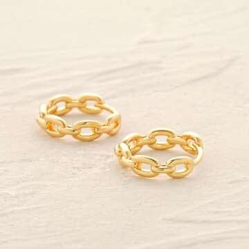 MYEARS Women Link Earrings Gold Huggie Hoop 14K Gold Plated Small Simple Hypoallergenic Everyday Jewelry