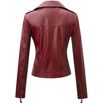 Tanming Women's Faux Leather Moto Biker Short Coat Jacket (WineRed10-L)