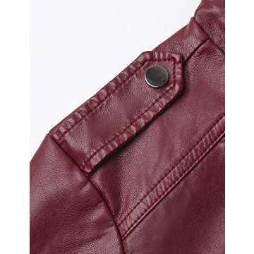 Tanming Women's Faux Leather Moto Biker Short Coat Jacket (WineRed10-L)