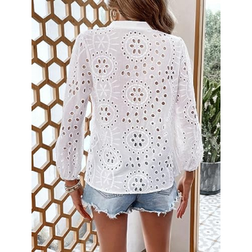Verdusa Floral Eyelet Embroidery Semi Sheer Blouse Boho