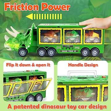 Dinosaur Toys for Kids 3-5-7, 11 in 1 Dinosaur Truck with Light, Music & Roar Sound, Dino Toddler Toys Including Toy Truck, Dinosaur Cars, Mini Dinosaur Figures & Slide, Toys for 3 4 5 6 Year Old Boys