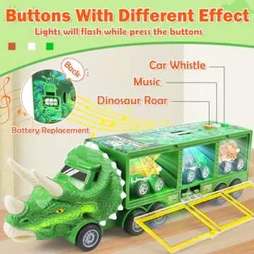 Dinosaur Toys for Kids 3-5-7, 11 in 1 Dinosaur Truck with Light, Music & Roar Sound, Dino Toddler Toys Including Toy Truck, Dinosaur Cars, Mini Dinosaur Figures & Slide, Toys for 3 4 5 6 Year Old Boys