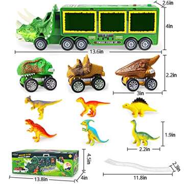 Dinosaur Toys for Kids 3-5-7, 11 in 1 Dinosaur Truck with Light, Music & Roar Sound, Dino Toddler Toys Including Toy Truck, Dinosaur Cars, Mini Dinosaur Figures & Slide, Toys for 3 4 5 6 Year Old Boys