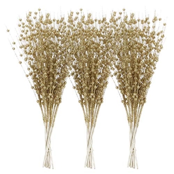 Gold Glitter Berry Stems Christmas Wedding Decor 24 Pack