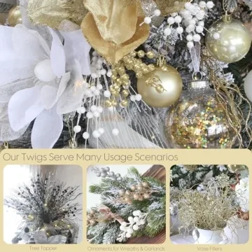 Gold Glitter Berry Stems Christmas Wedding Decor 24 Pack