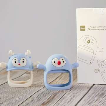 Smily Mia Penguin and Reindeer 2Pack Baby Teething Toys Gift Set for 0-18Months Babies