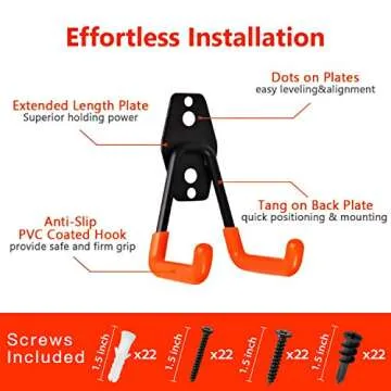 Garage Hooks, 12 Pack Wall Storage Hanger with 2 Extension Cord Straps, Heavy Duty Tool Holder for U...