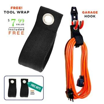 Garage Hooks, 12 Pack Wall Storage Hanger with 2 Extension Cord Straps, Heavy Duty Tool Holder for Utilities Organization, Wall Mount Rack for Garden Lawn Tools, Ladders, Bike, Ski (Orange)