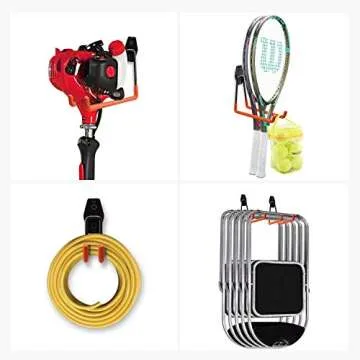 Garage Hooks, 12 Pack Wall Storage Hanger with 2 Extension Cord Straps, Heavy Duty Tool Holder for Utilities Organization, Wall Mount Rack for Garden Lawn Tools, Ladders, Bike, Ski (Orange)