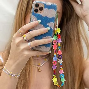 ISALOE Beaded Phone Lanyard Wrist Strap Colorful Smiley Fruit Beaded Phone Charm Cute Cellphone Accessories 10pcs